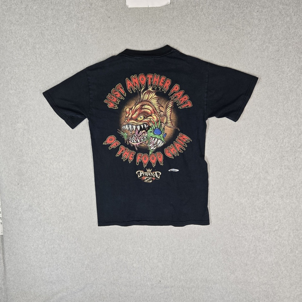 VINTAGE Piranaz Men Shirt S Black Graphic Racing Gear Y2K Grunge